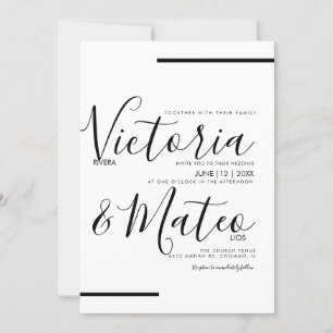 Black White Script Typography Line Wedding Invitation