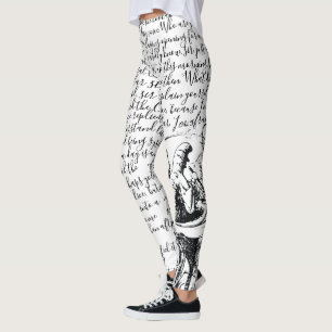 Black & White Script Vintage Alice in Wonderland Leggings