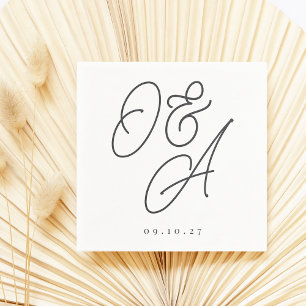 Black & White Script Watermark Monogram Wedding Napkin