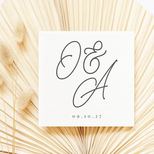 Black & White Script Watermark Monogram Wedding Napkin (Creator Uploaded)