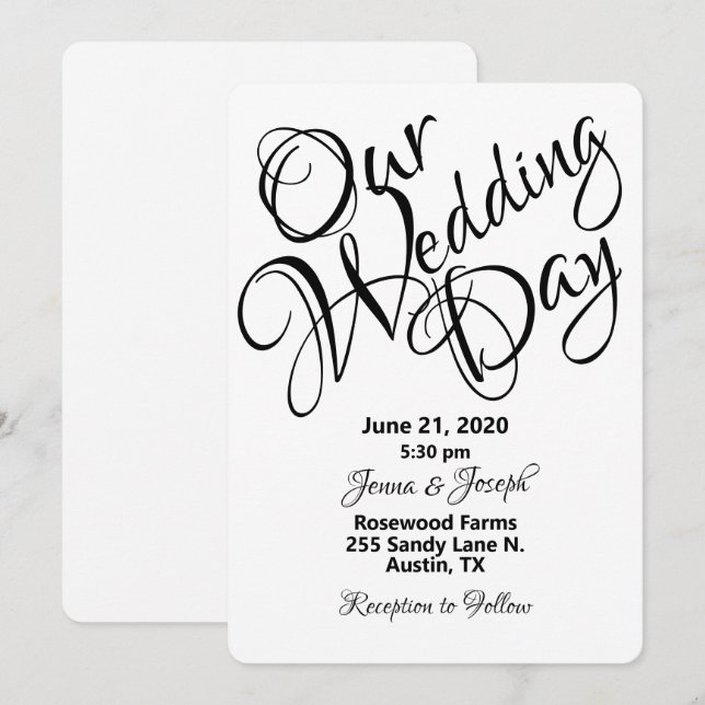 Black & White Script Wedding Invitation (Front/Back)