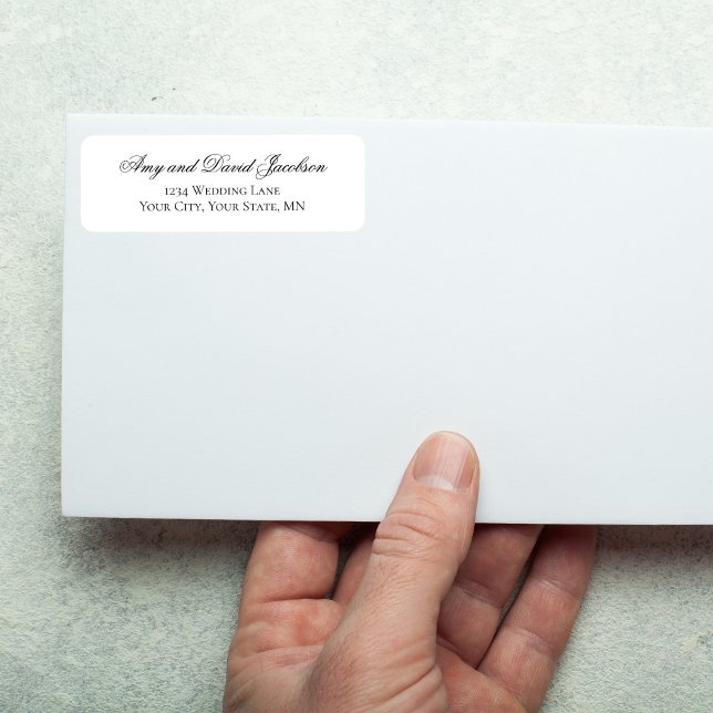 Black White Script Wedding Return Address (Black and white script return address label on envelope with simple calligraphy)