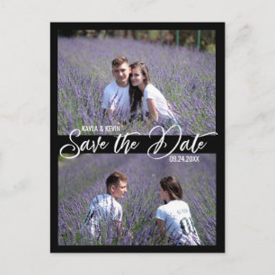Black White Script Wedding SAVE THE DATE 2 PHOTO Announcement Postcard