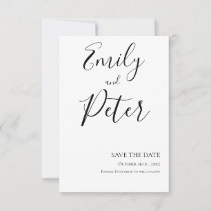 Black White Script Wedding Save The Date Card