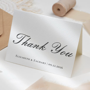 Black White Script Wedding Thank You Card