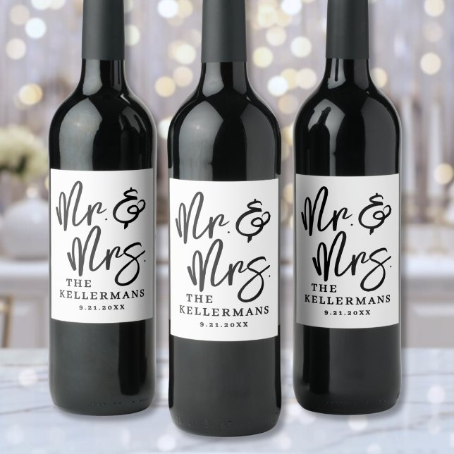 Black White Script Wedding Wine Label (Black White Script Wedding Wine Label )