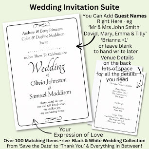 Black & White Script with Infinity Scroll Wedding Invitation