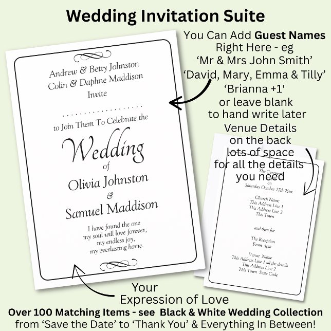 Black & White Script with Infinity Scroll Wedding Invitation (Creator Uploaded)
