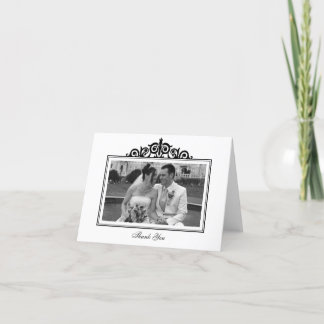 Black white scroll frame photo thank you note card
