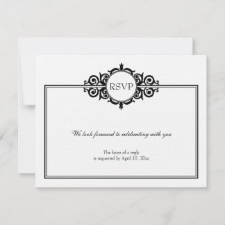 Black white scroll Victorian wedding rsvp response