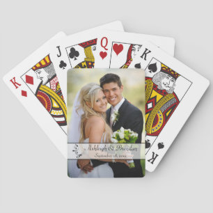 Black, White Scroll Wedding Photo Playing Cards
