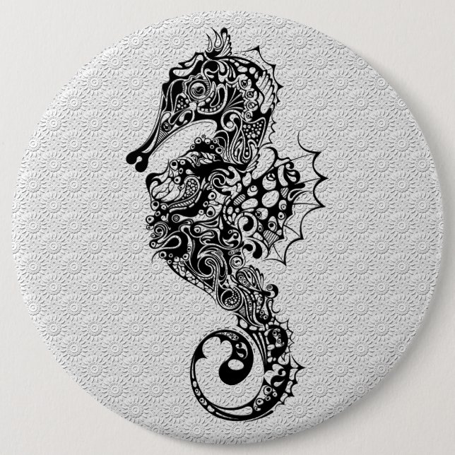 Black & White Seahorse-Tattoo Style 6 Cm Round Badge (Front)