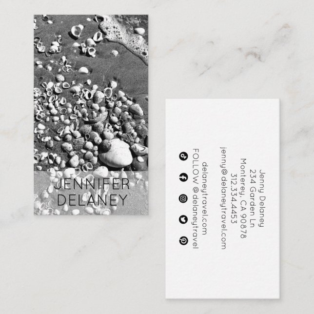 Black & White Seashells Photo Social Media Business Card (Front/Back)
