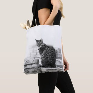 Black White Seated Cat Tote Bag