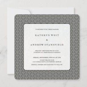 Black + White Seigaiha Pattern Wedding Invitation