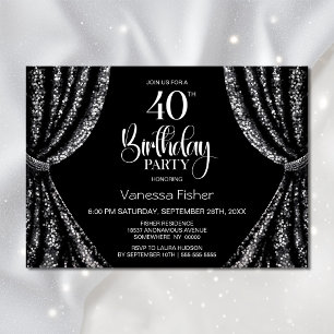 Black White Sequin Curtain 40th Birthday Party Invitation