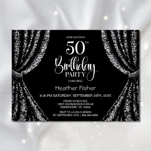 Black White Sequin Curtain 50th Birthday Party Invitation