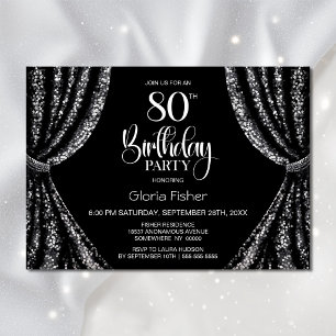 Black White Sequin Curtain 80th Birthday Party Invitation