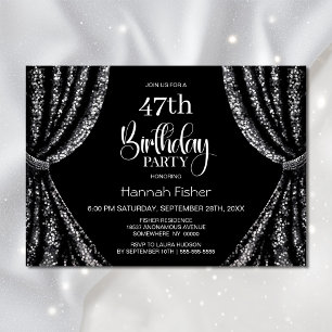 Black White Sequin Curtain Any Age Birthday Party Invitation