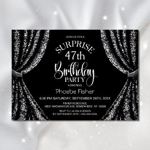Black White Sequin Curtain Surprise Birthday Party Invitation