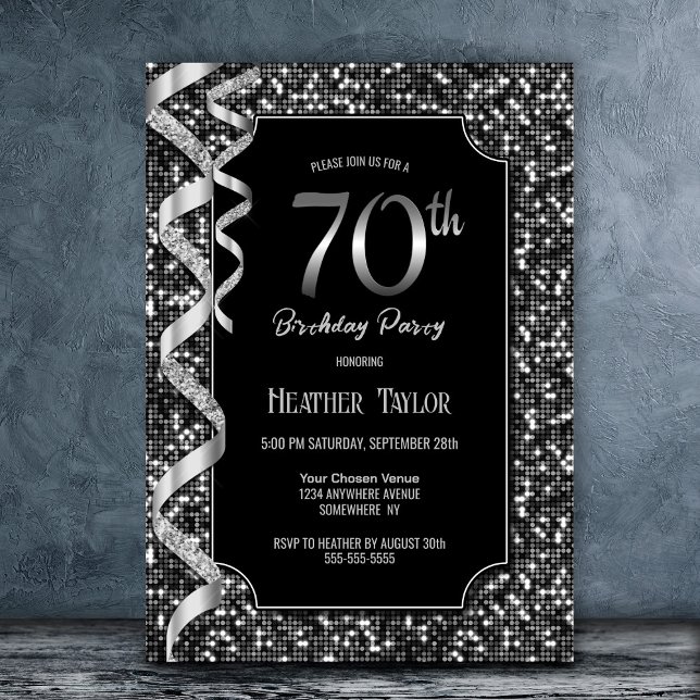 Black White Sequins 70th Birthday Party Invitation (Creator Uploaded)