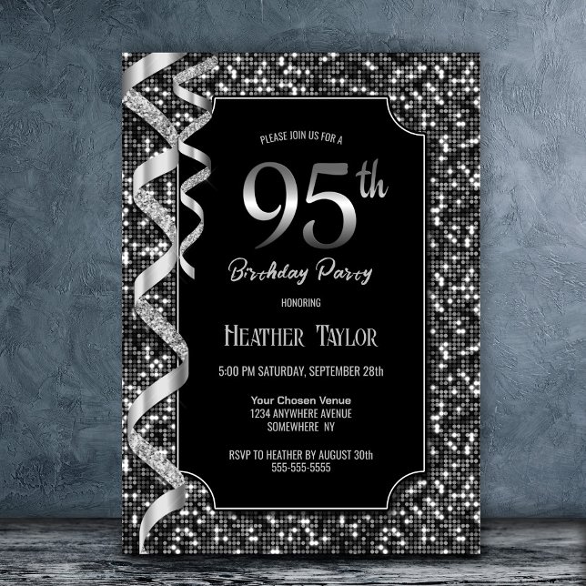 Black White Sequins 95th Birthday Party Invitation (Creator Uploaded)