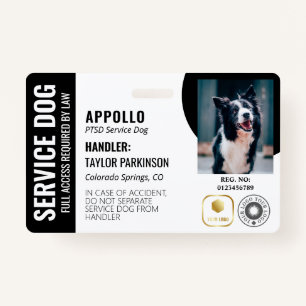 Black White Service Dog 2 Logos & Photo ID ID Badge