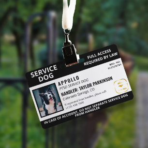 Black White Service Dog Logo & Photo ID  Badge
