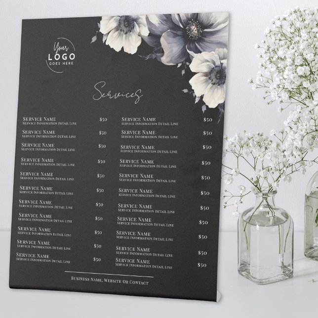 Black White Services Menu Pedestal Sign (Black White Services Menu Pedestal Sign)