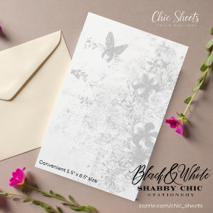 Black & White Shabby Chic Butterfly Stationery