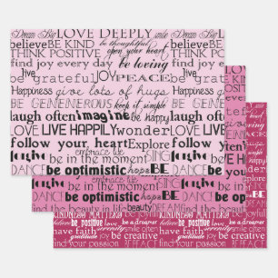 Black White Shades of Pink Inspirational Words Wrapping Paper Sheet