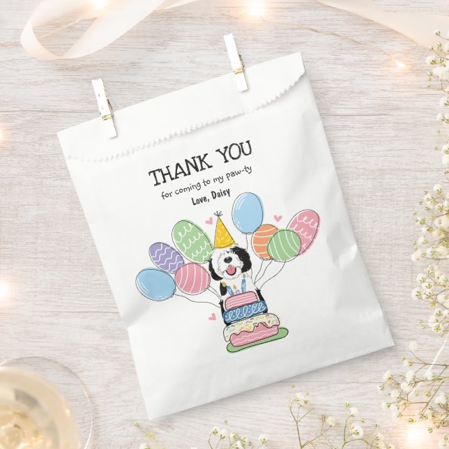 Black & White Sheepadoodle Birthday Party  Favour Bags (Clipped)