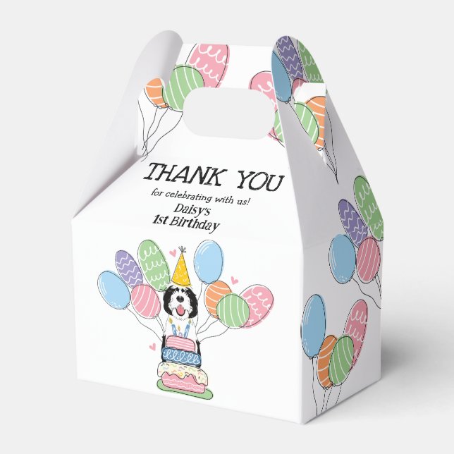 Black & White Sheepadoodle Birthday Thank You Favour Box (Front Side)
