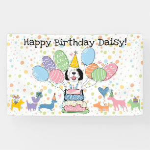 Black & White Sheepadoodle Dog  Birthday Party Banner