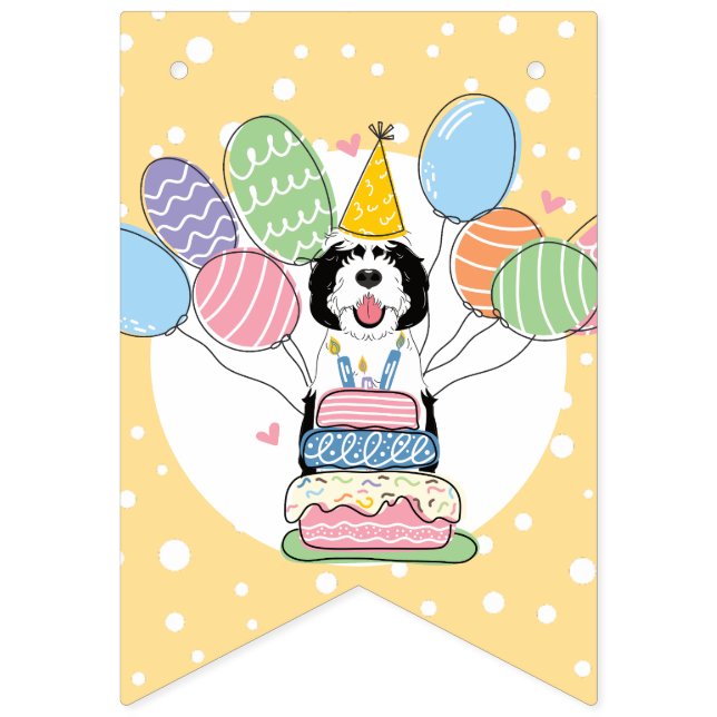 Black & White Sheepadoodle Dog Birthday Party Bunting (Seventh Flag)