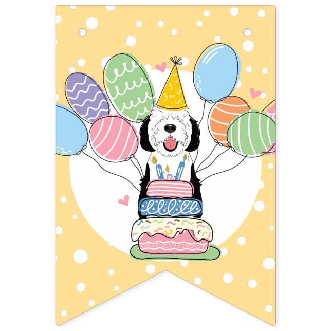 Black & White Sheepadoodle Dog Birthday Party Bunting (Seventh Flag)