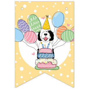 Black & White Sheepadoodle Dog Birthday Party Bunting