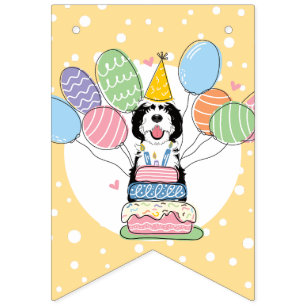 Black & White Sheepadoodle Dog Birthday Party Bunting