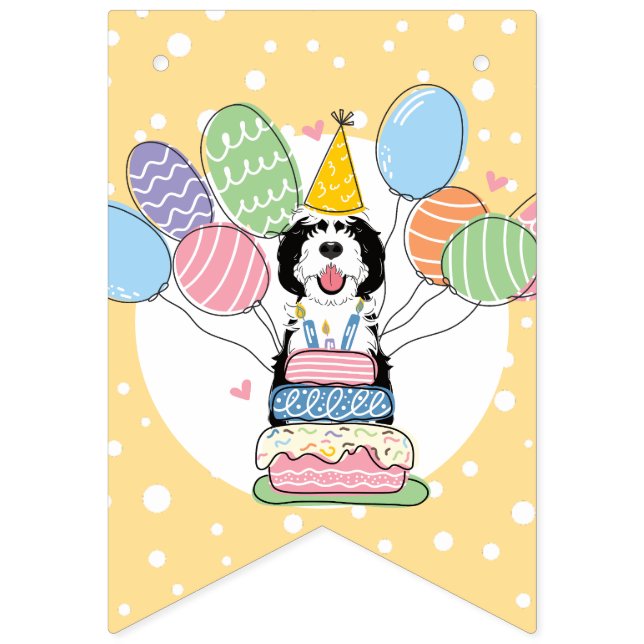 Black & White Sheepadoodle Dog Birthday Party Bunting (Seventh Flag)