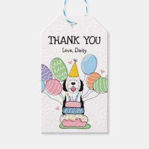 Black White Sheepadoodle Dog Birthday Party Favour Gift Tags