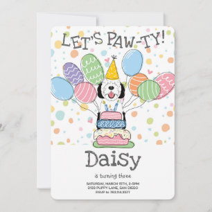 Black & White Sheepadoodle Dog Birthday Party Invitation