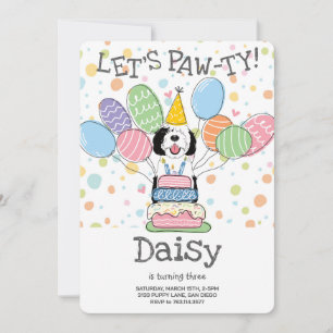 Black & White Sheepadoodle Dog Birthday Party Invitation