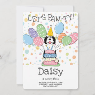 Black & White Sheepadoodle Dog Birthday Party Invitation