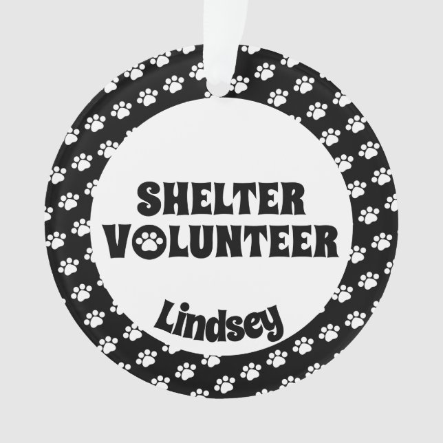 Black & White Shelter Volunteer Ornament (Front)