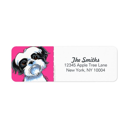 Black White Shih Tzu Hot Pink Block Return Address Label