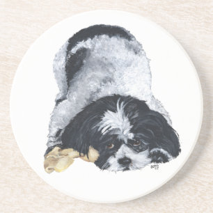 Black & White Shih Tzu on Sandstone Coaster