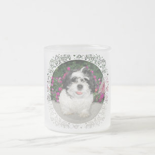 Black & White Shih Tzu Puppy Rescue Dog Frosted Glass Coffee Mug