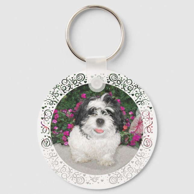 Black & White Shih Tzu Puppy Rescue Dog Key Ring (Front)