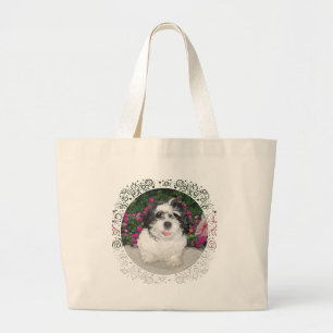 Black & White Shih Tzu Puppy Rescue Dog Large Tote Bag