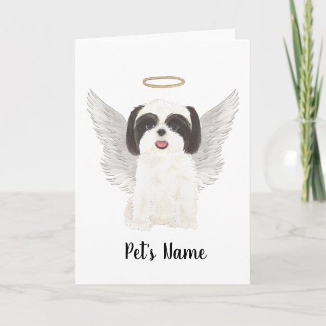 Black & White Shih Tzu Sympathy Memorial Card (Front)